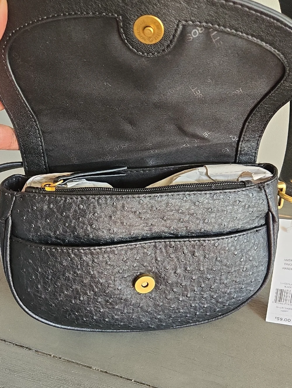 Rosetti Black Textured Crossbody with Gold Hardware and Adjustable Strap